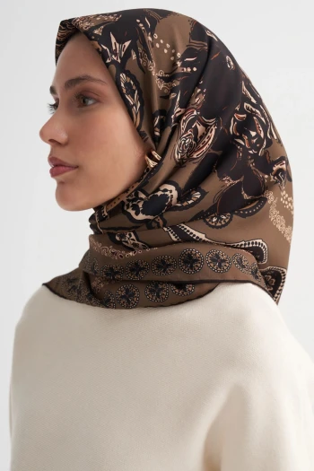 01 Carell Desenli Twill Eşarp