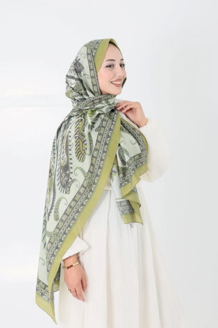 Fıstık Yeşili Loryan Scarf Diamond Mimoza Şal