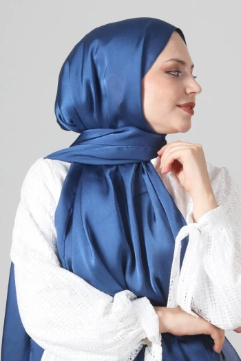 Koyu Çelik Mavi Harem Scarf Como Saten Şal