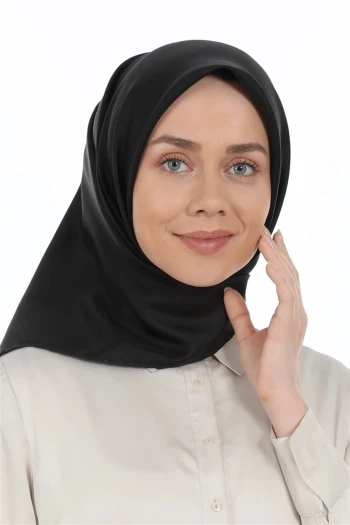 SİYAH Levidor Düz Twill İpek Eşarp