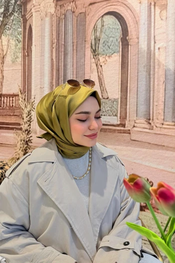 Yağ Yeşili Levidor Düz Twill İpek Eşarp