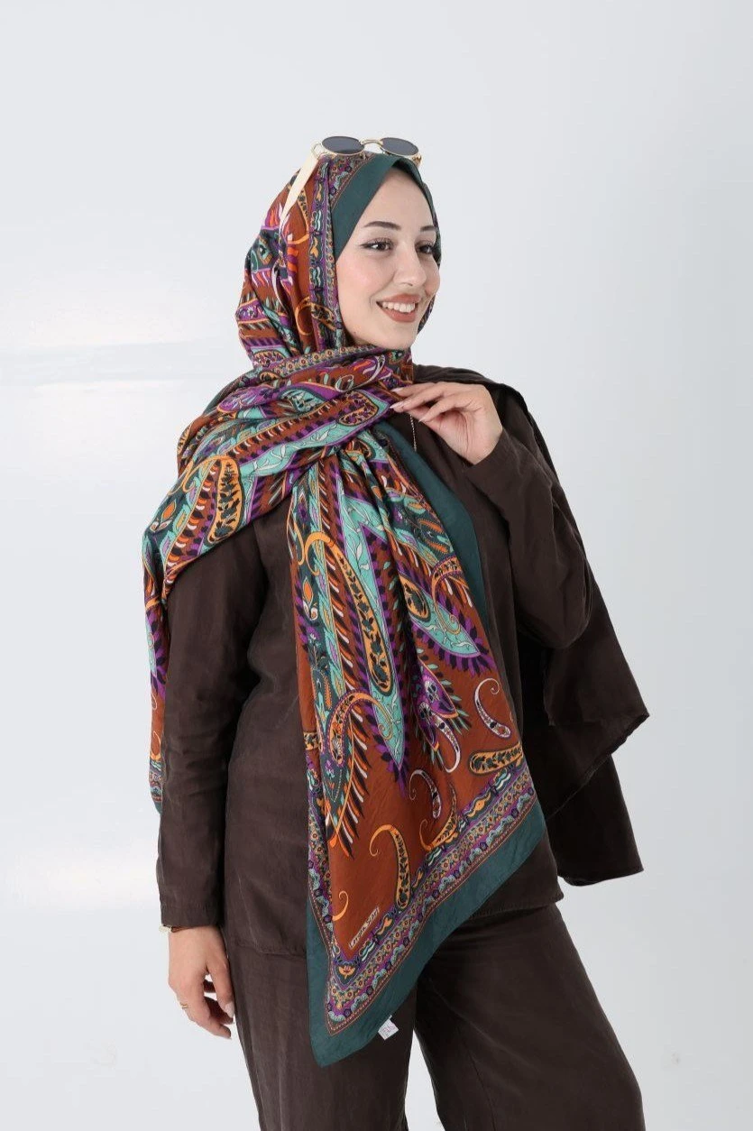 Zümrüt Kahve Loryan Scarf Diamond Mimoza Şal