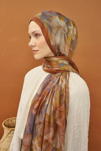 Hardal Sarısı Silk Home Riva Wild Flower Tencel Şal