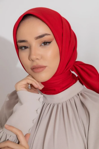 Kırmızı Silk Home Düz Twill Polyester Eşarp