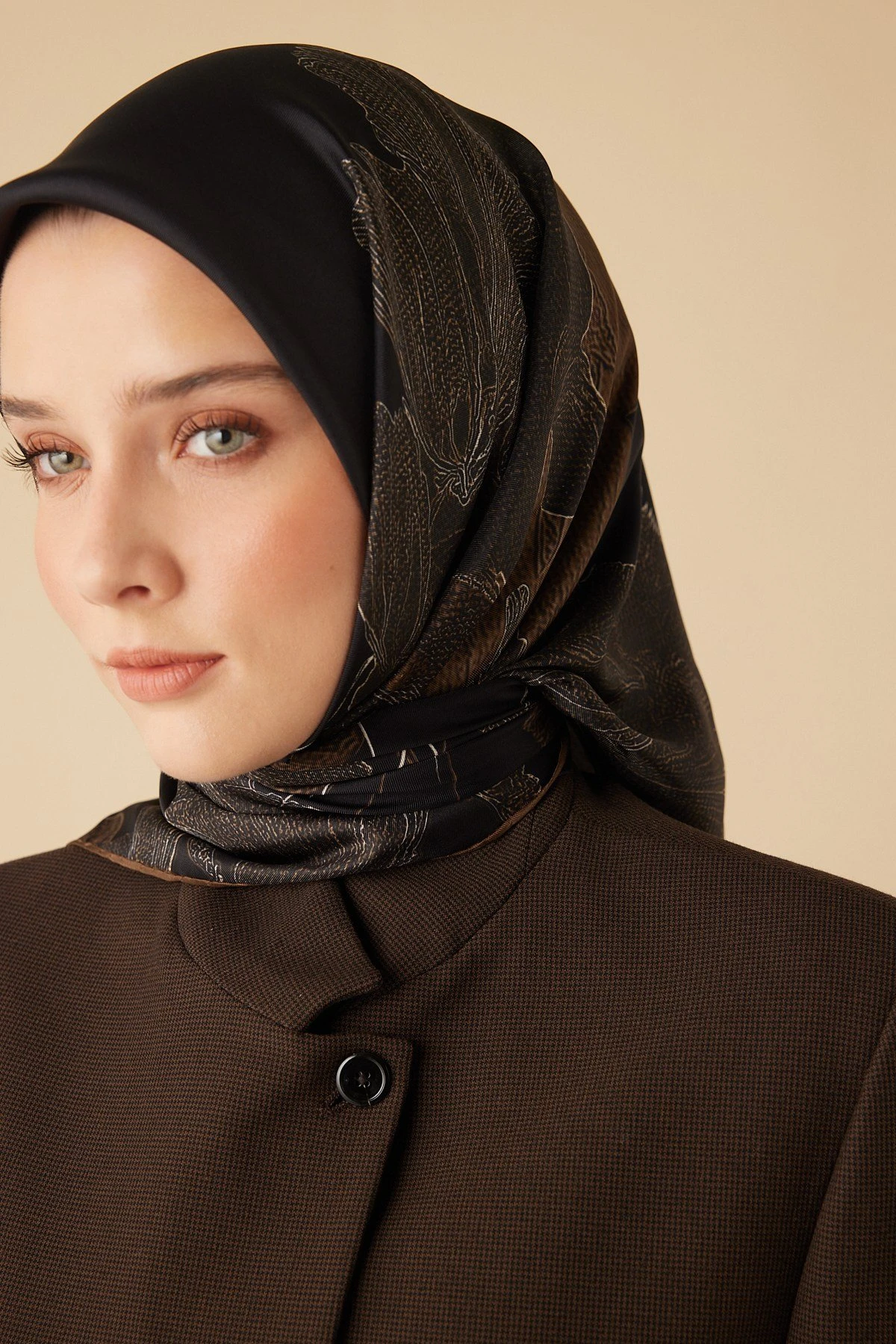 Koyu Kahve Maisa Hale Twill İpek Eşarp