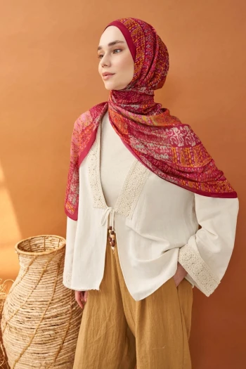 Koyu Pembe Silk Home Riva Terra Tencel Şal