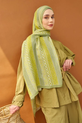 Sarı Yeşil Silk Home Riva Ethnic Way Tencel Şal